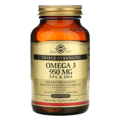 Рыбий жир Омега-3 + ЭПК и ДГК Solgar Omega-3 Triple Strength, 950 мг, 50 капсул