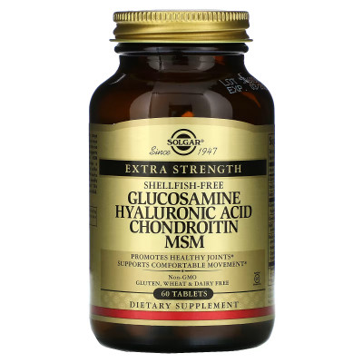 Глюкозамин, гиалуроновая кислота, хондроитин и МСМ Solgar Glucosamine Hyaluronic Acid Chondroitin MSM, 60 таблеток