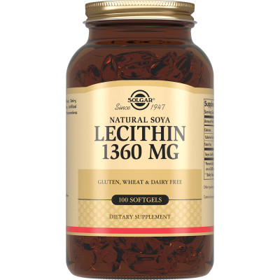 Лецитин соевый Solgar Lecithin (Natural Soya), 1360 мг, 100 мягких гелевых капсул