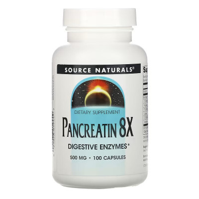 Панкреатин Source Naturals Pancreatin 8X, 500 мг, 100 капсул