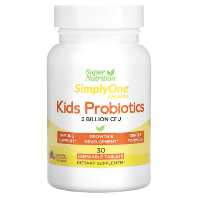 Пробиотики для детей Super Nutrition Kid’s Probiotics, 5 Billion CFU, 30 жевательных таблеток, Лесные ягоды