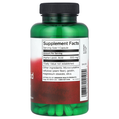 Альфа-липоевая кислота Swanson Alpha Lipoic Acid, 300 мг, 120 капсул