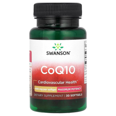 Коэнзим Q10 Swanson CoQ10, 400 мг, 30 мягких гелевых капсул
