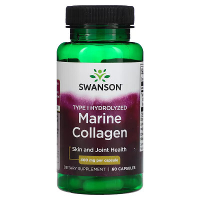 Морской гидролизованный коллаген 1 тип Swanson Marine Collagen Type I, 400 мг, 60 капсул