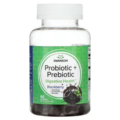 Пробиотик и пребиотик Swanson Probiotic + Prebiotic, 60 жевательных таблеток, Ежевика