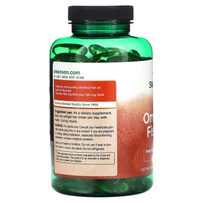 Рыбий жир с омега-3 Swanson Omega-3 Fish Oil, 300 мг, 150 мягких гелевых капсул, Лимон