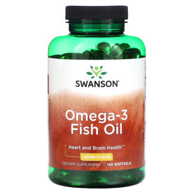 Рыбий жир с омега-3 Swanson Omega-3 Fish Oil, 300 мг, 150 мягких гелевых капсул, Лимон
