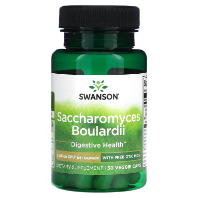 Сахаромицеты Буларди с пребиотиком Swanson Saccharomyces Boulardii with Prebiotic, 5 Billion Cfu, 30 капсул
