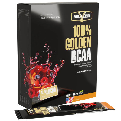 БЦАА порционные Maxler 100% Golden BCAA 2:1:1, 15 стиков по 7 г, Фруктовый пунш