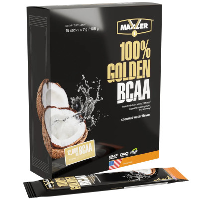 БЦАА порционные Maxler 100% Golden BCAA 2:1:1, 15 стиков по 7 г, Кокосовая вода