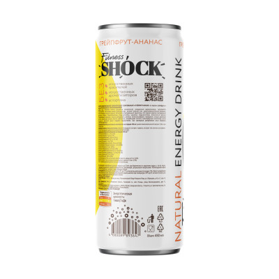 Энергетический напиток без сахара FitnesShock Natural Energy Drink, 450 мл, Грейпфрут-ананас