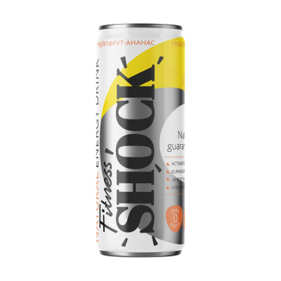 Энергетический напиток без сахара FitnesShock Natural Energy Drink, 450 мл, Грейпфрут-ананас