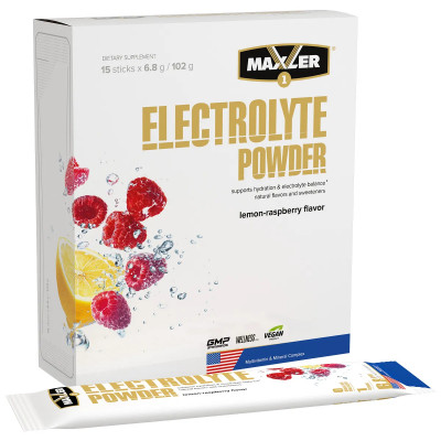 Электролиты порционные Maxler Electrolyte powder, упаковка 15 стиков по 6.8 г, Лимон-малина