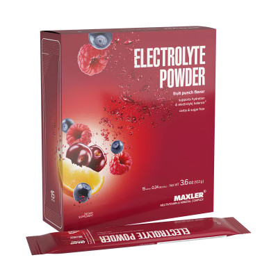 Электролиты порционные Maxler Electrolyte powder, упаковка 15 стиков по 6.8 г, Фруктовый пунш