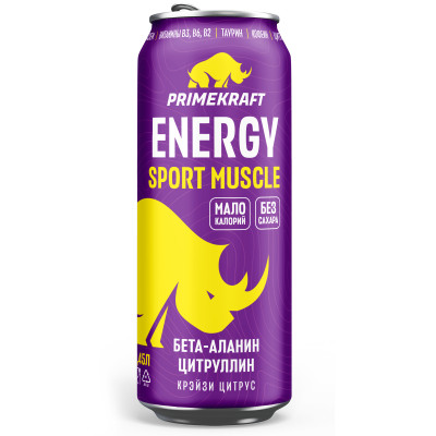 Энергетический напиток без сахара Prime Kraft Enegy Sport Muscle, 450 мл, Crazy Citrus