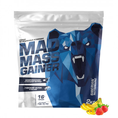 Гейнер Siberian Nutrogunz Mad Mass Gainer, 2000 г, Клубника-банан