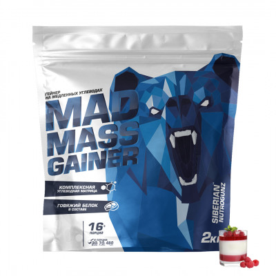 Гейнер Siberian Nutrogunz Mad Mass Gainer, 2000 г, Малиновая панна-котта