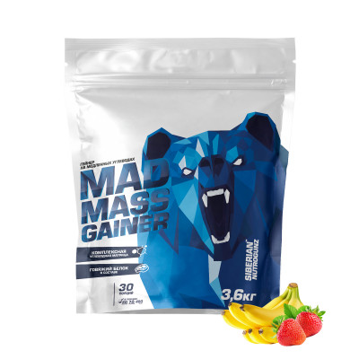 Гейнер Siberian Nutrogunz Mad Mass Gainer, 3600 г, Клубника-банан