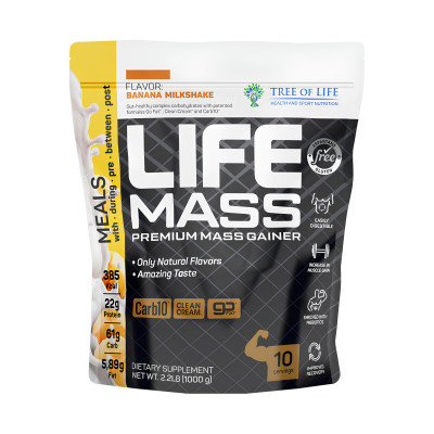 Гейнер Tree of Life Life Mass, 1000 г, Банановый молочный коктейль