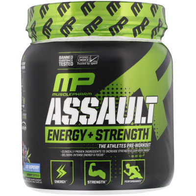 Предтренировочный комплекс MusclePharm Assault Energy + Strength, Pre-Workout, 345 г, Голубая малина