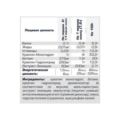 Креатин моногидрат с экстрактом эхинацеи Siberian Nutrogunz TriNitroCreatine, 225 г, Вишня