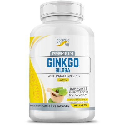 Гинкго Билоба с женьшенем Proper Vit Ginkgo Biloba with Panax Ginseng, 1520 мг, 60 капсул