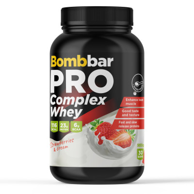 Многокомпонентный протеин Bombbar Pro Complex Whey, 900 г, Клубника со сливками