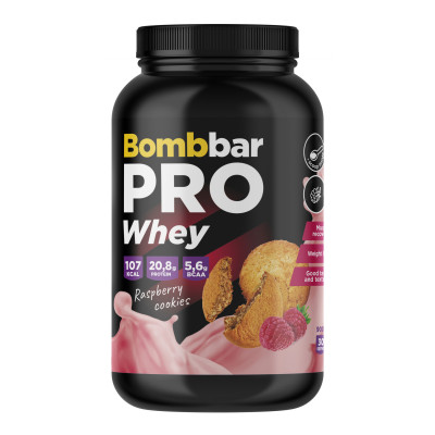 Сывороточный протеин Bombbar Pro Whey Protein, 900 г, Малиновое печенье