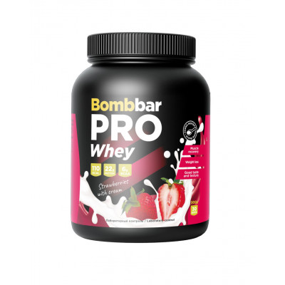 Сывороточный протеин Bombbar Whey Protein Pro, 900 г, Клубника со сливками