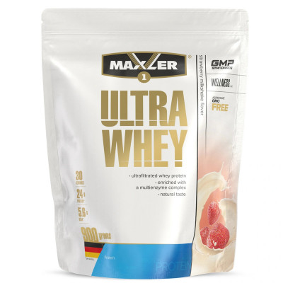 Сывороточный протеин Maxler Ultra Whey, 900 г, Клубничный молочный коктейль