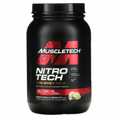 Сывороточный протеин Muscletech Nitro Tech 100% Whey Gold, 907 г, Французский ванильный крем