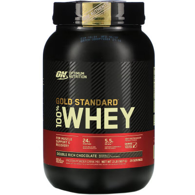 Сывороточный протеин Optimum Nutrition Gold Standard 100% Whey, 909 г, Двойной насыщенный шоколад