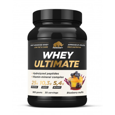 Сывороточный протеин с гидролизованными пептидами Prime Kraft Whey Ultimate, 900 г, Черничный маффин