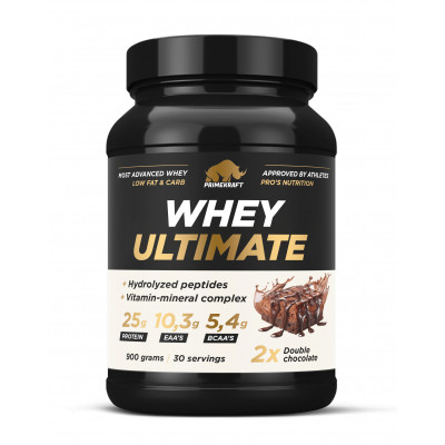 Сывороточный протеин с гидролизованными пептидами Prime Kraft Whey Ultimate, 900 г, Двойной шоколад