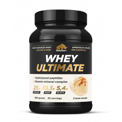 Сывороточный протеин с гидролизованными пептидами Prime Kraft Whey Ultimate, 900 г, Крем-брюле