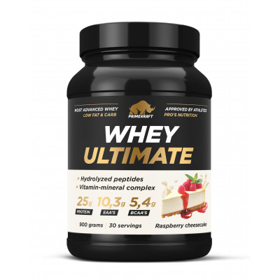 Сывороточный протеин с гидролизованными пептидами Prime Kraft Whey Ultimate, 900 г, Малиновый чизкейк