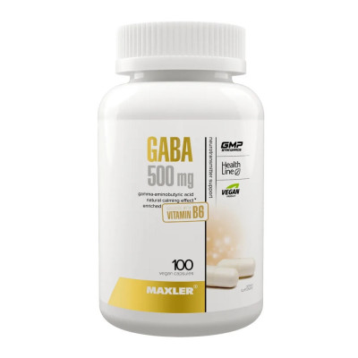 Гамма-аминомасляная кислота ГАБА, ГАМК + витамин В6 Maxler GABA, 500 мг, 100 капсул