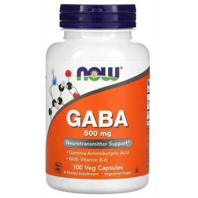 Гамма-аминомасляная кислота ГАБА, ГАМК Now Foods GABA, 500 мг, 100 капсул