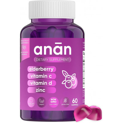 Бузина с витаминами С, Д и цинком Anan Elderberry Vitamina C D Zinc, 60 жевательных таблеток