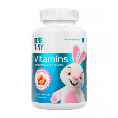 Мультивитамины для детей Bene Tiny Vitamins for children and parents, 60 мармеладок, Апельсин