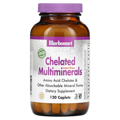 Хелатные мультиминералы без железа Bluebonnet Nutrition Multimineral chelated without iron, 120 капсул