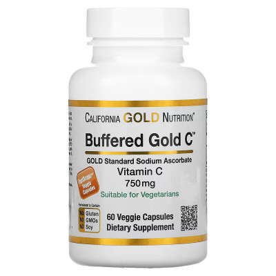 Буферизованный витамин C California Gold Nutrition Vitamin C buffered, 750 мг, 60 капсул