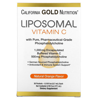 Липосомальный витамин C California Gold Nutrition Liposomal Vitamin C, 1000 мг, 30 пакетиков, Апельсин
