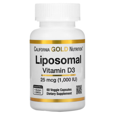 Липосомальный витамин Д3 California Gold Nutrition Liposomal Vitamin D3, 25 мкг (1000 IU), 60 капсул