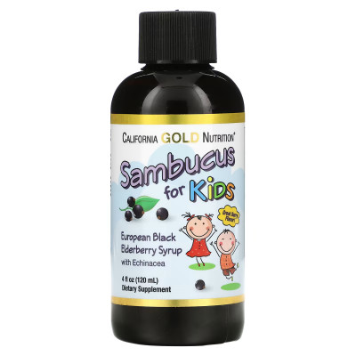 Витамины для детей черная бузина California Gold Nutrition Children Sambucus Elderberry Syrup, 120 мл