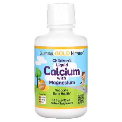 Жидкий кальций с магнием для детей California Gold Nutrition Children's Liquid Calcium with Magnesium, 473 мл, Апельсин