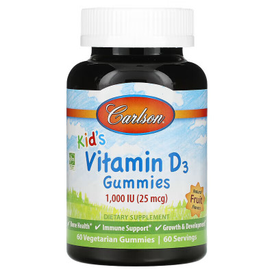 Витамин Д3 для детей Carlson Labs Vitamin D3, 1000 IU, 60 жевательных таблеток, Фруктовый