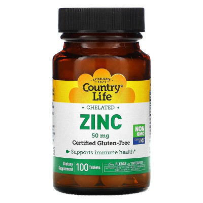 Цинк Хелат Country Life Zinc Chelate, 50 мг, 100 таблеток