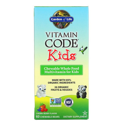 Жевательные мультивитамины для детей Garden of life Vitamin Code Kids, 60 жевательных мишек, Вишня