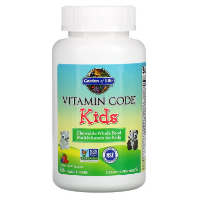 Жевательные мультивитамины для детей Garden of life Vitamin Code Kids, 60 жевательных мишек, Вишня